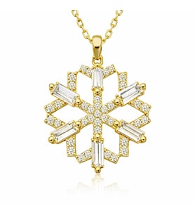 Gümüş Gold Baget Taşlı Kar Tanesi Kolye