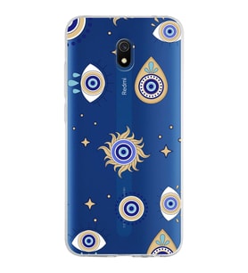 PrintiFy Xiaomi Redmi 8A ile Uyumlu 1mm Slim Fit Nazar Boncuğu 5 Baskılı Şeffaf  Kılıf