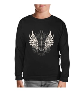 Guitar and the Wings Siyah Çocuk Sweatshirt