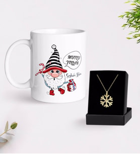 BK Gift Kişiye Özel Yılbaşı Mutlu Yıllar Tasarımlı Kupa ve Kar Tanesi Kolye-12