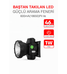 Başa Takılan LED Güçlü Arama Feneri – 46 Saat Çalışma Süresi 3 Modlu