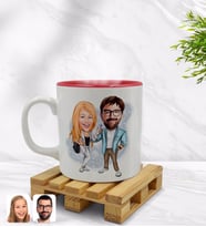BK Gift Kişiye Özel Sevgililer Karikatürlü İçi Kırmızı Renkli Kupa Bardak Model 93