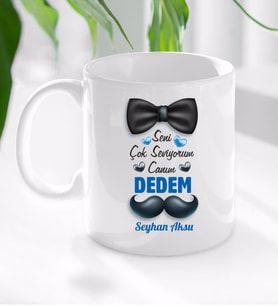 BK Gift Kişiye Özel Canım Dedem Tasarımlı Kupa Bardak-2 (Beyaz)