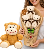 Sevimli Peluş Maymunlu ve Büyük Boy Peluş Ayıcık Buketli Muhteşem Hediye Seti