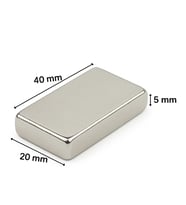 10 Adet 40x20x5mm Neodyum Magnet Güçlü N35 Mıknatıs Köşeli Nikel Kaplama
