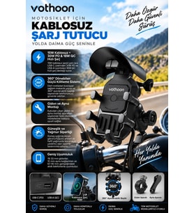 Şarjlı Motosiklet Telefon Tutucu Güneş Ve Yağmur Korumalı 15w Kablosuz 360° Döner Gidon Ve Ayna Bağl