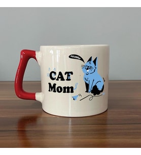 Cat Mom Baskılı Kırmızı Kulplu D Kupa