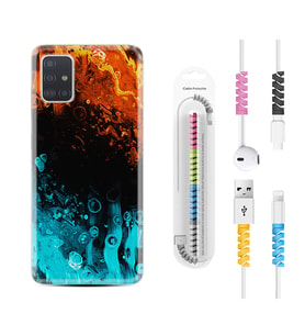 Samsung a71 A72 A73 A7 A9 2018 C7 C9 Kılıf Kablo Koruma Spiral Silikon Orange Blue Color 1665
