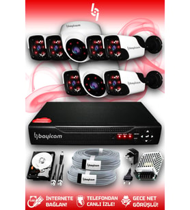 BAYICAM 8 Kameralı Panda 2 İç Kamera Set 500 GB HDD Full HD Gece Görüşlü Güvenlik Kamerası Sistemi