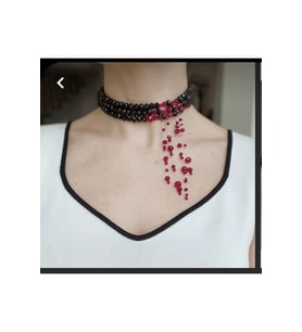 Siyah İncili Gotik Kolye Kan Efektli Kanlı Kolye