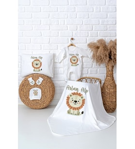 Pia Baby Premium %100 Pamuk İsimli Tulumlu Erkek Bebek Hastane Çıkışı Hediyesi 5011-03 (Ekru)