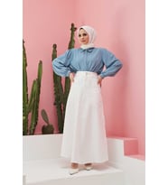 2195-Mevlana Denim Etek Beyaz