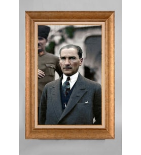 Çerçeveli Paspartulu Atatürk Tablo a210 (Gold)