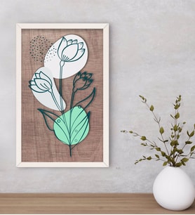 BK Home Minimal Çiçekler Dekoratif Ahşap Beyaz Çerçeveli Tablo-2
