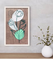 BK Home Minimal Çiçekler Dekoratif Ahşap Beyaz Çerçeveli Tablo-2