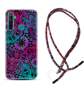 Realme 5i 5 Pro 6i 7 Pro 8 Kılıf Boyun Asklı Rasta Silikon Colurful Mandala 1667