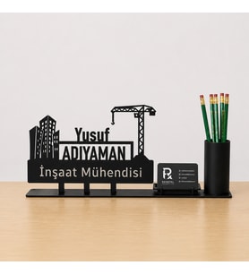 İnşaat Mühendisi Masa İsimliği - Kişiye Özel, Mesleklere Özel İsimlik - Metal Ofis İsimliği, Kalemlik ve Kartlık Seti- Yeni İş, Terfi Hediyesi