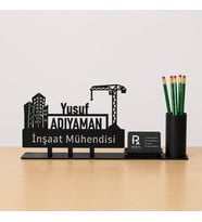 İnşaat Mühendisi Masa İsimliği - Kişiye Özel, Mesleklere Özel İsimlik - Metal Ofis İsimliği, Kalemlik ve Kartlık Seti- Yeni İş, Terfi Hediyesi