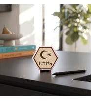 Ay Yıldız ve TÜRK Temalı Dekoratif Masaüstü Süsü, Modern Ev Dekorasyonu Unutulmaz Hediye Seçeneği 10x10 cm, Pudra