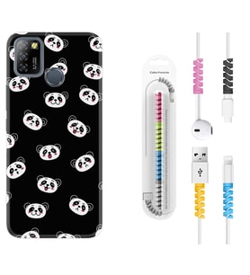 INFINIX Smart 4 5 6 Zero 8 S5 Pro Kılıf Kablo Koruma Spiral Silikon Panda Suratları 1773