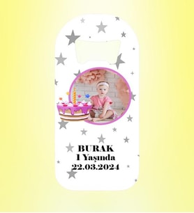 Doğum Günü Pastalı Resimli Yıldızlar Magnet Açacak Kişiye Özel