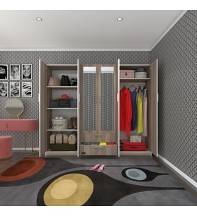 Kenzlife gardırop 6 kapılı çekmeceli begonvil210 crd aynalı kapaklı gardolap dolap (Karışık)