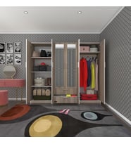 Kenzlife gardırop 6 kapılı çekmeceli begonvil210 crd aynalı kapaklı gardolap dolap (Karışık)