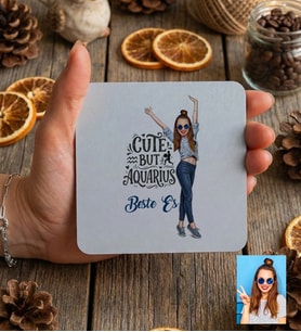 Kişiye Özel Karikatürlü Cute But Aquarius Kova Burcu Bardak Altlığı Doğum Günü Hediyesi