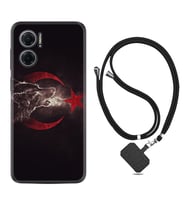 Xiaomi Redmi Note 11E Kılıf Resimli Boyun Askılı İpli Desenli Silikon Kurt ve Ay Yıldız 1403