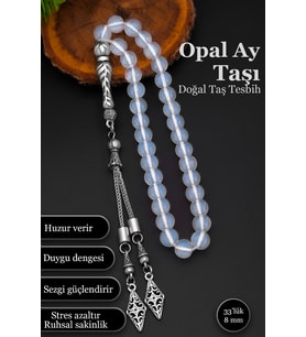 Opal Ay Taşı Tesbih Erkek Doğal Taş Tesbih 8 mm BT035 (Beyaz)