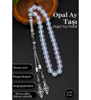 Opal Ay Taşı Tesbih Erkek Doğal Taş Tesbih 8 mm BT035 (Beyaz)