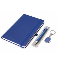 Kişiye Özel Deri Lastikli Defter, Anahtarlık ve Kalem Seti - Mavi