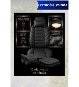 citron c3 2006 Koltuk ve Kılıf uyumlu Minder Siyah Yastık Lüks 2 Minder 2 Yastık