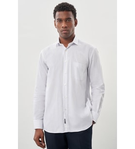Beyaz Uzun Kol Desen İtalyan Yaka Cepli Pamuklu Classic Comfort Fit Gömlek 1004245185