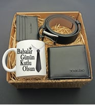 Babalar Gününe Özel Kravat Tasarımlı Kupa & Kemer & Cüzdan & Kartlık Hediye Seti