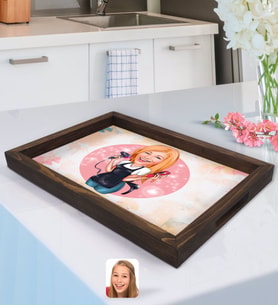 BK Gift Kişiye Özel Kadın Kuaför Karikatürlü Doğal Ahşap Tepsi-3