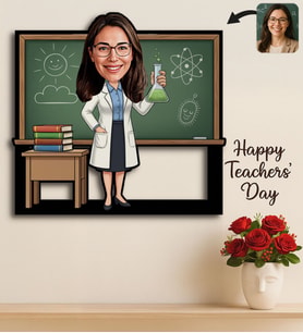 BK Gift Kişiye Özel Kadın Öğretmen Karikatürlü 3D Ahşap Tablo -3, Öğretmene Hediye, Öğretmenler Günü Hediyesi