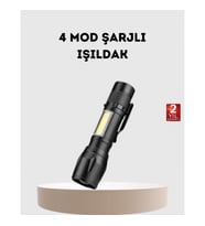 Mey İthalat® Profesyonel 4 Modlu Şarjlı El Feneri 1300 mAh Batarya Cree LED Teknolojisi