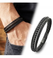 Moncuk Design Parlak Oniks Taşlı 316L Çelik Kilitli Çok Katmanlı Örgü Deri Erkek Bileklik 33512B9D16