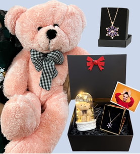 Premium Hediye Seti - Büyük Boy Pembe Peluş Ayıcık ve Fotoğraflı Hediye Kutusu (Model 7)