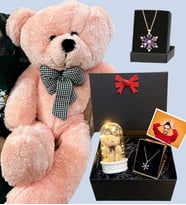 Premium Hediye Seti - Büyük Boy Pembe Peluş Ayıcık ve Fotoğraflı Hediye Kutusu (Model 7)