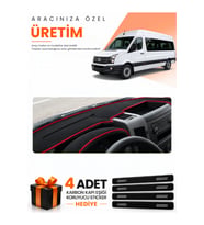 VOLKSWAGEN CRAFTER (2006-2014) Uyumlu Torpido Koruma Örtüsü Oto Kılıfı - Siyah Kırmızı