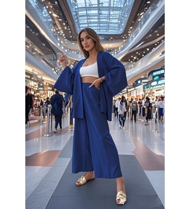 Yazlık Rahat Kimono Lacivert Alt Üst Takım
