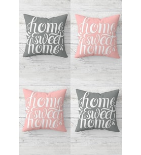 Home Sweet Home Yazılı Fermuarlı Kırlent Kılıfı 4 Adet (Pembe)