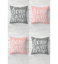 Home Sweet Home Yazılı Fermuarlı Kırlent Kılıfı 4 Adet (Pembe)