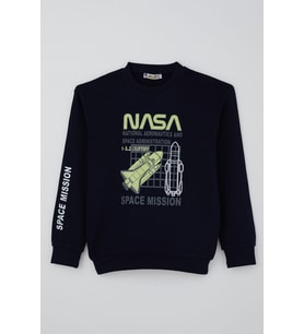 Alg Erkek Çocuk Sweatshirt Uzay Mekiği Nakışlı 6-9 Yaş, Lacivert