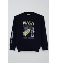 Alg Erkek Çocuk Sweatshirt Uzay Mekiği Nakışlı 6-9 Yaş, Lacivert