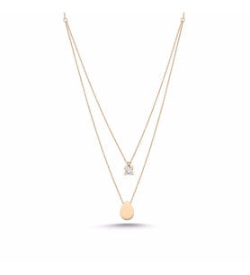 Altın Tektaş & Damla Kolye Swarovski (Çok Renkli)