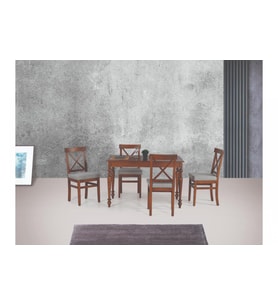 ALZANDO MASA VE ÇAPRAZ DÖŞEMELİ SANDALYE TAKIMI, CEVİZ CEVİZ, 125x80