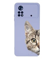 Xiaomi Poco X4 Pro Uyumlu Lansman Kılıf Catface Tasarımlı İçi Kadife Kapak-Lila (Şeffaf)